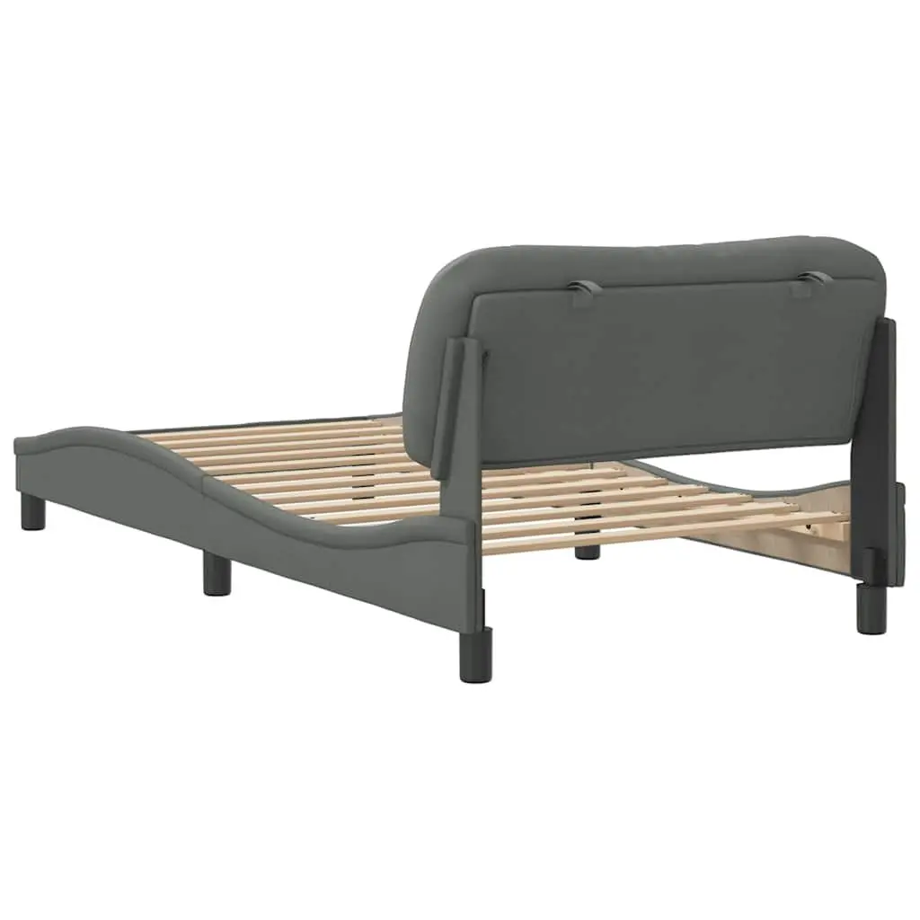 King Single Bed Frame 107x203cm with Grey Upholstered Headboard