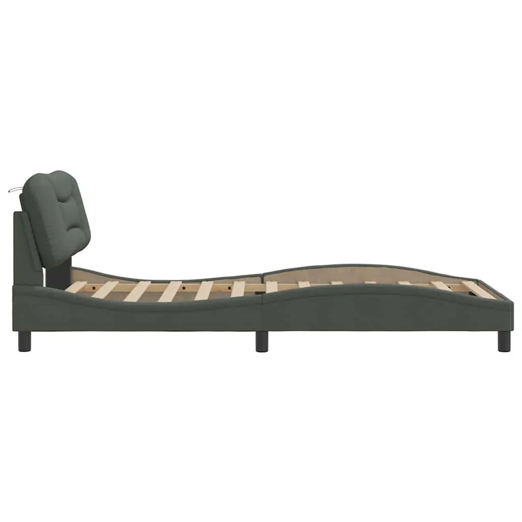 King Single Bed Frame 107x203cm with Grey Upholstered Headboard