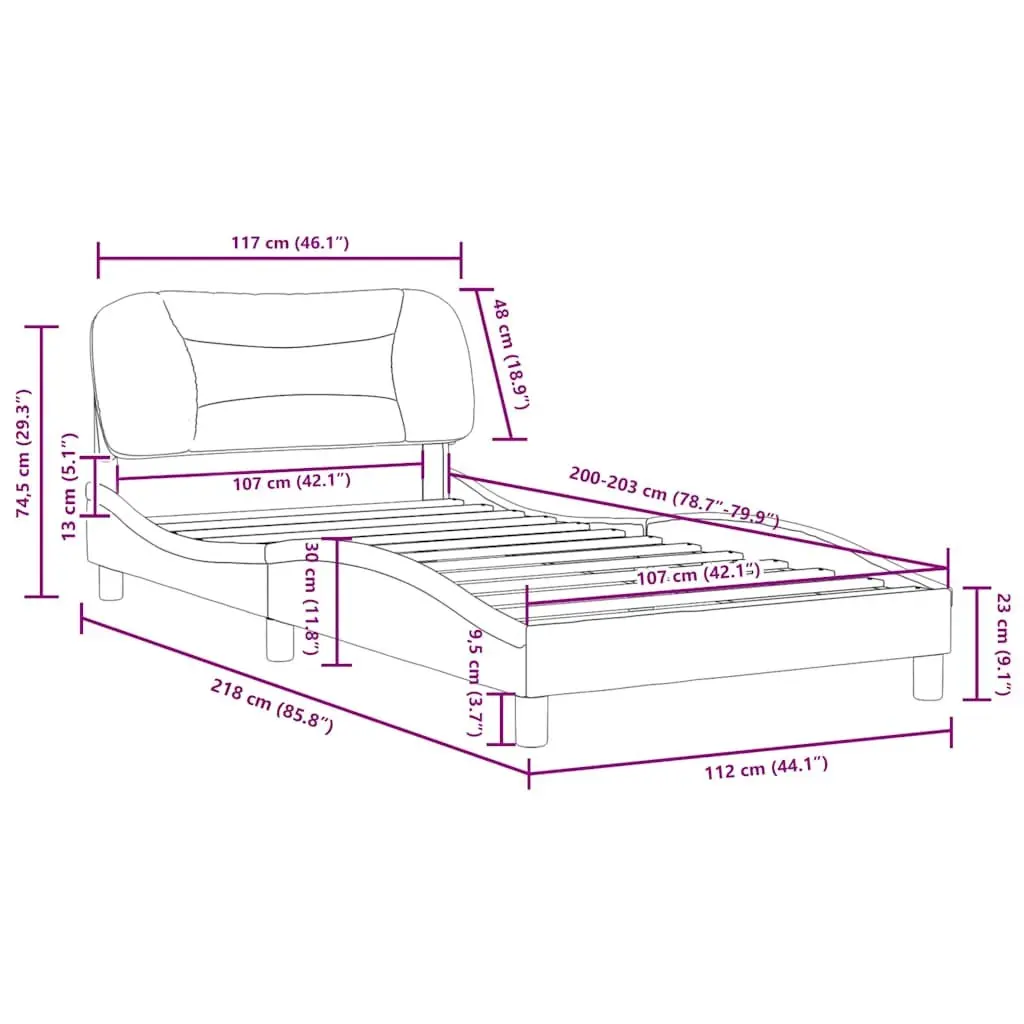 Bed Frame King Single for Bedroom with Upholstered Headboard Black 107x203 cm