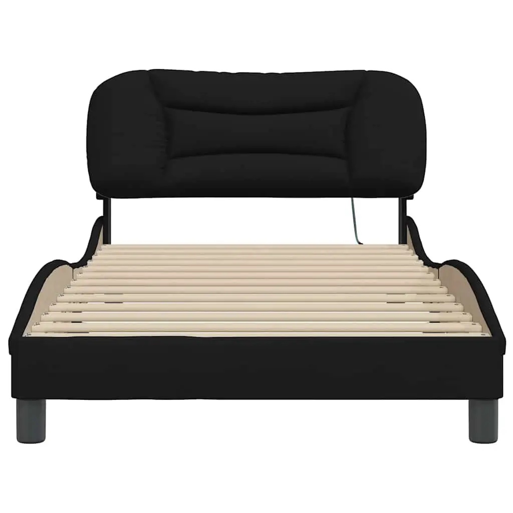 Bed Frame King Single for Bedroom with Upholstered Headboard Black 107x203 cm