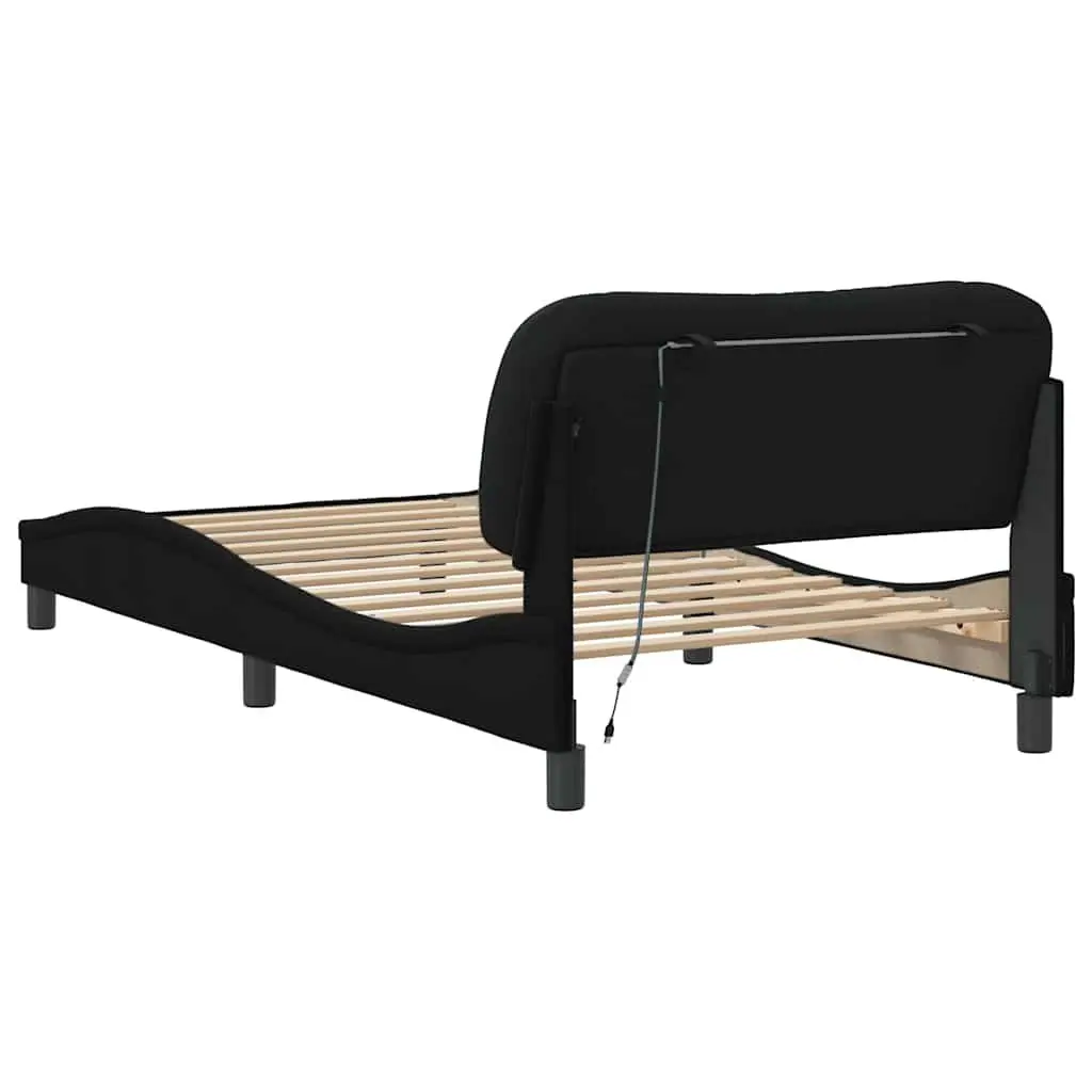 Bed Frame King Single for Bedroom with Upholstered Headboard Black 107x203 cm