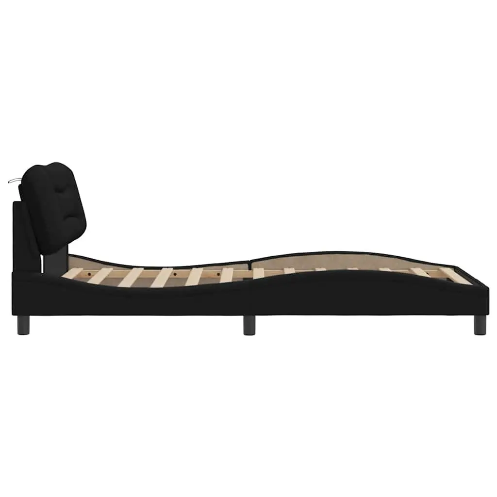 Bed Frame King Single for Bedroom with Upholstered Headboard Black 107x203 cm