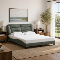 Queen Bed Frame: Grey Fabric, 152x203cm, Durable Construction