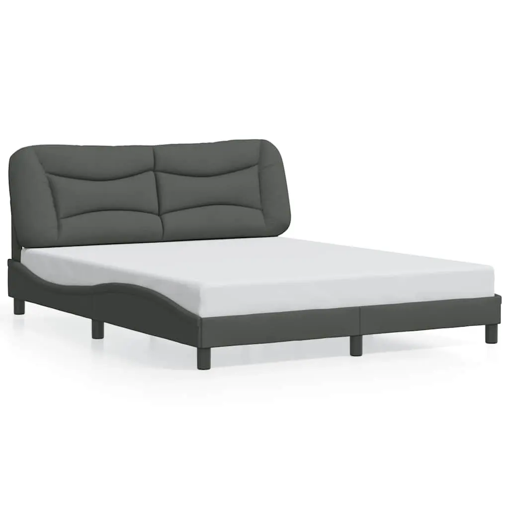 Queen Bed Frame Grey Fabric Headboard Plywood Slats Bedroom Furniture 152x203cm