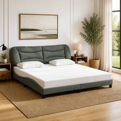 King Bed Frame 180x200cm with Grey Fabric Headboard