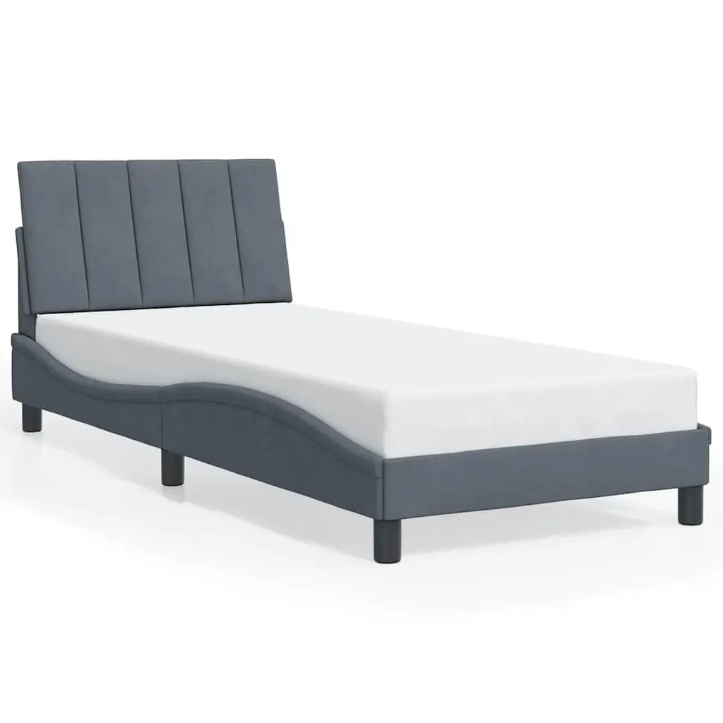 Bed Frame with Headboard Grey Velvet 90x190 cm Bedroom Furniture