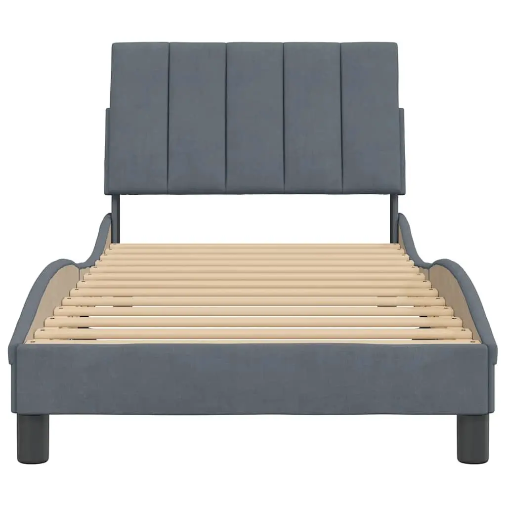 Bed Frame with Headboard Grey Velvet 90x190 cm Bedroom Furniture