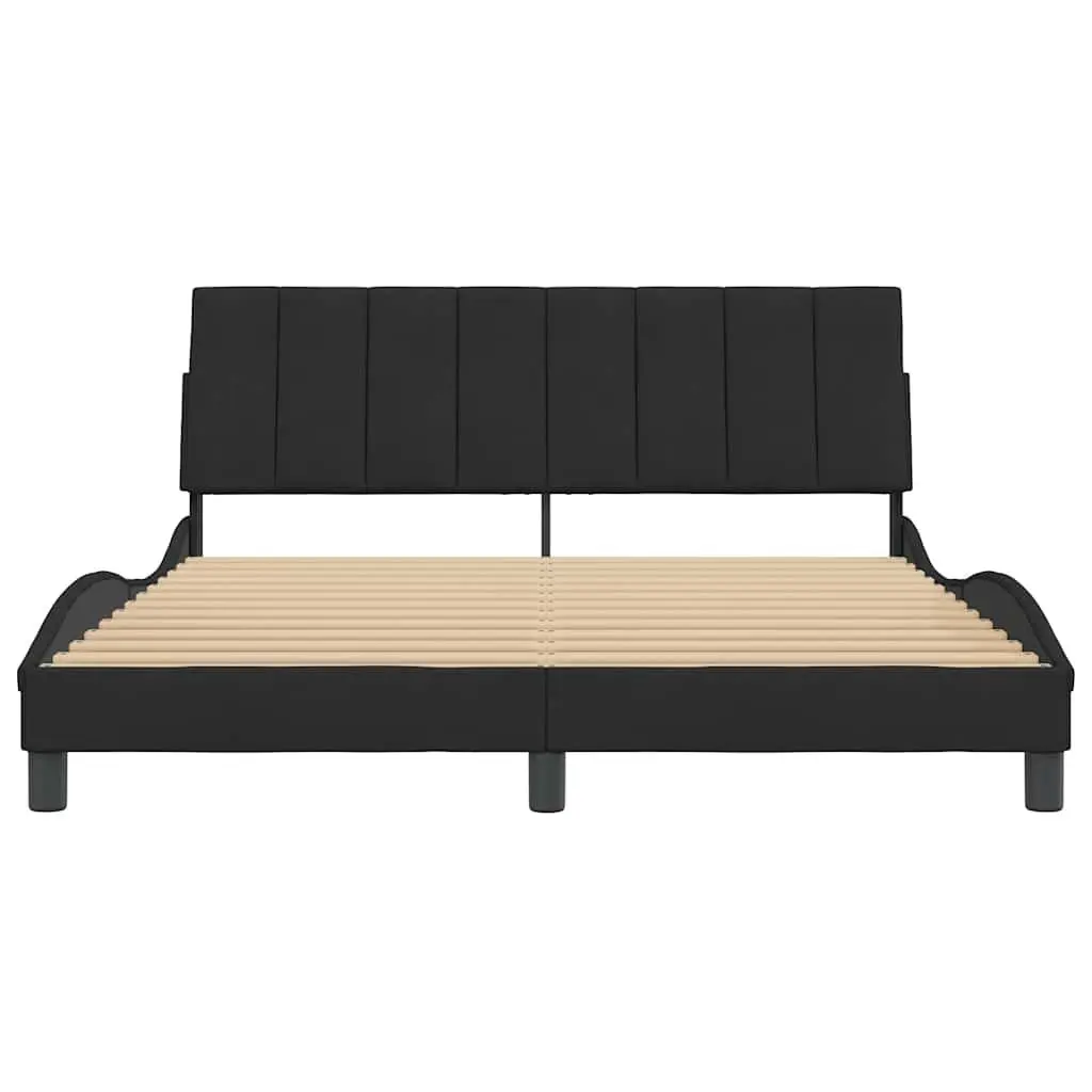 Queen Bed Frame Black Velvet Upholstered Headboard Plywood Slats 152x203 cm