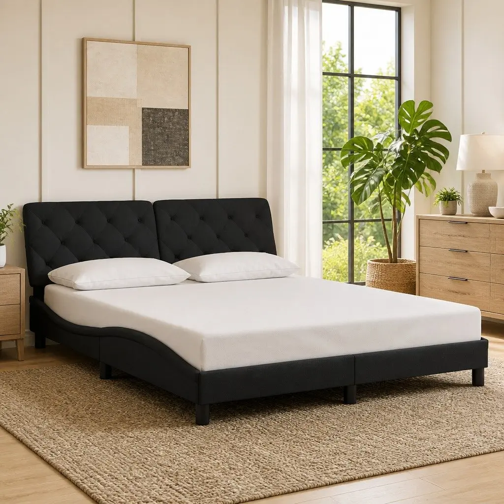Queen Bed Frame 152x203cm with Black Velvet Headboard