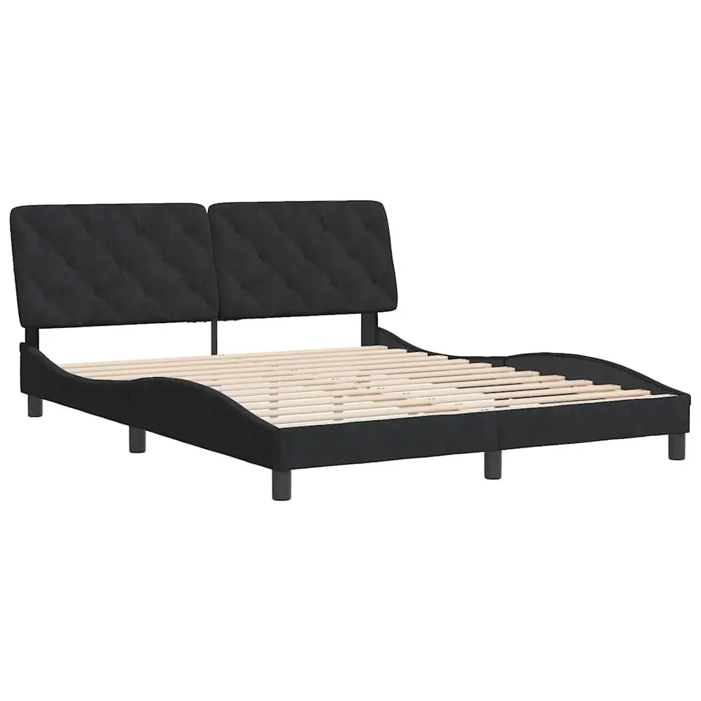 Queen Bed Frame 152x203cm with Black Velvet Headboard