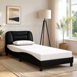 Black Faux Leather Bed Frame 90x190 cm with Slatted Base