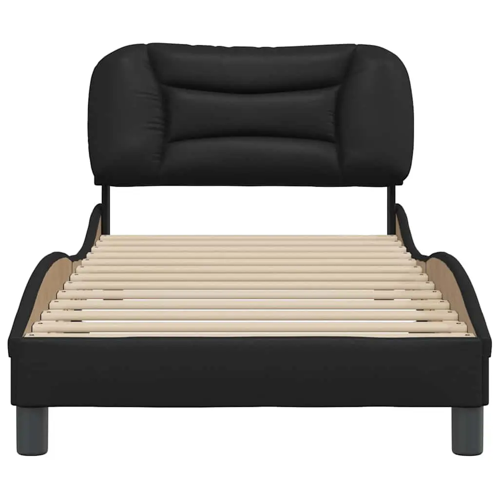 Black Faux Leather Bed Frame 90x190 cm with Slatted Base