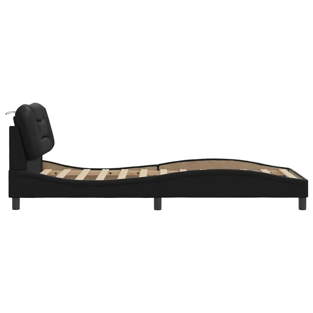 Black Faux Leather Bed Frame 90x190 cm with Slatted Base