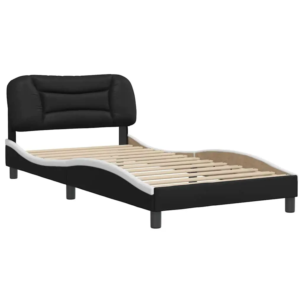King Single Bed Frame with Headboard Faux Leather White Black 107x203cm Bedroom
