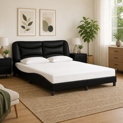 Queen Bed Frame 152x203 cm with Black Faux Leather Headboard