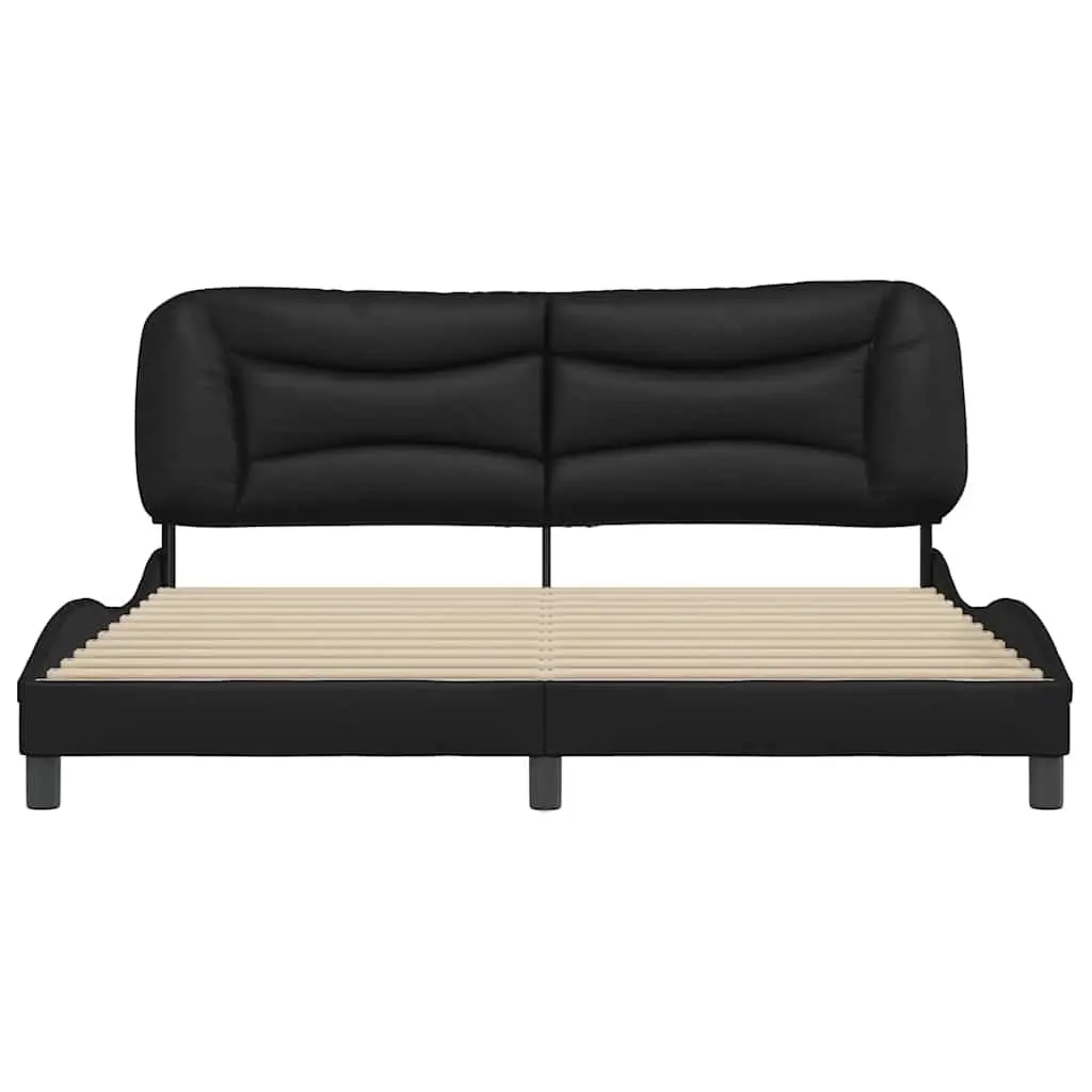 King Bed Frame Bedroom 180x200cm Black Faux Leather Headboard Slatted Base