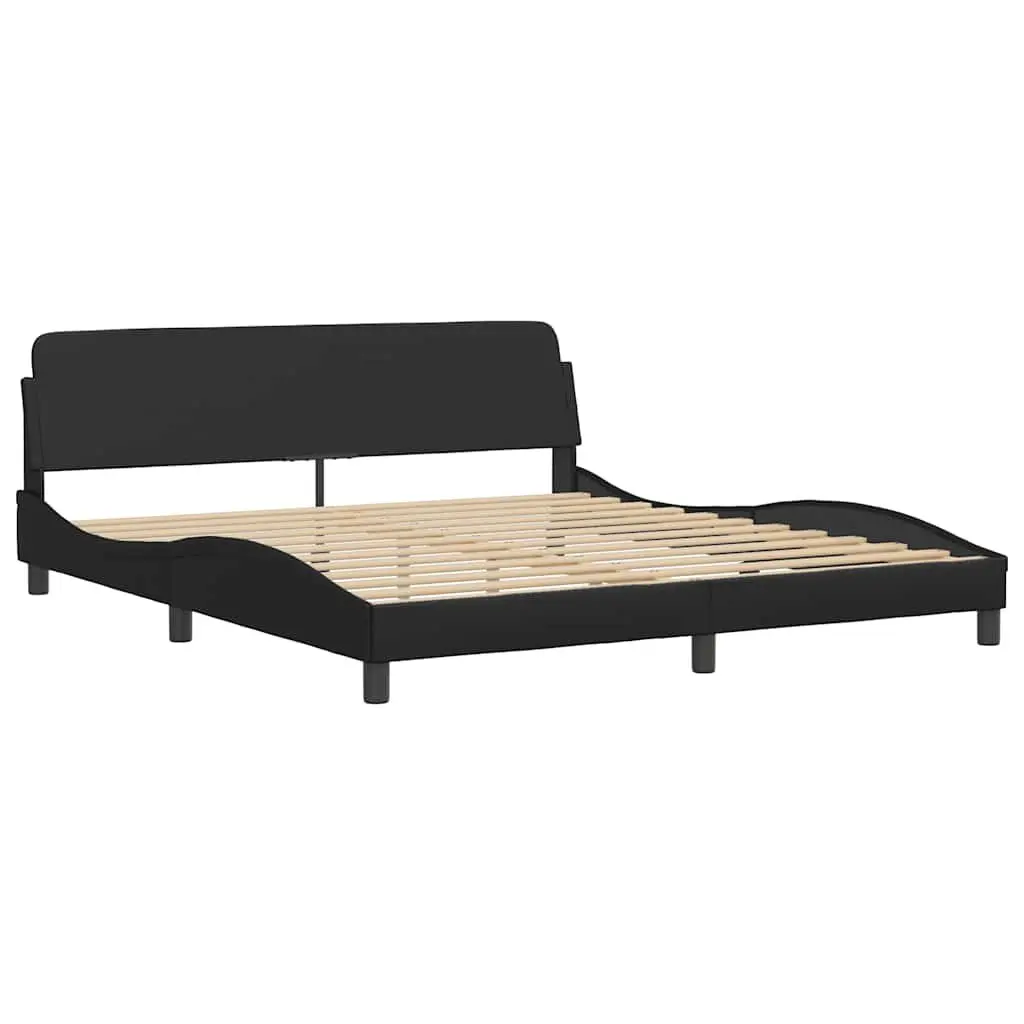 King Bed Frame Bedroom 180x200cm Black Faux Leather Headboard Slatted Base