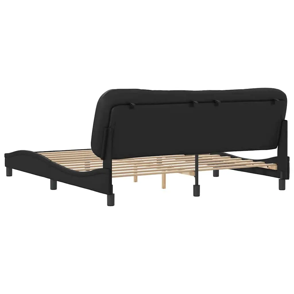 King Bed Frame Bedroom 180x200cm Black Faux Leather Headboard Slatted Base