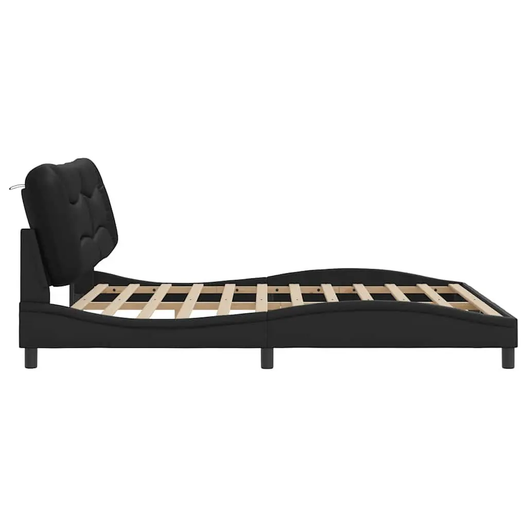King Bed Frame Bedroom 180x200cm Black Faux Leather Headboard Slatted Base