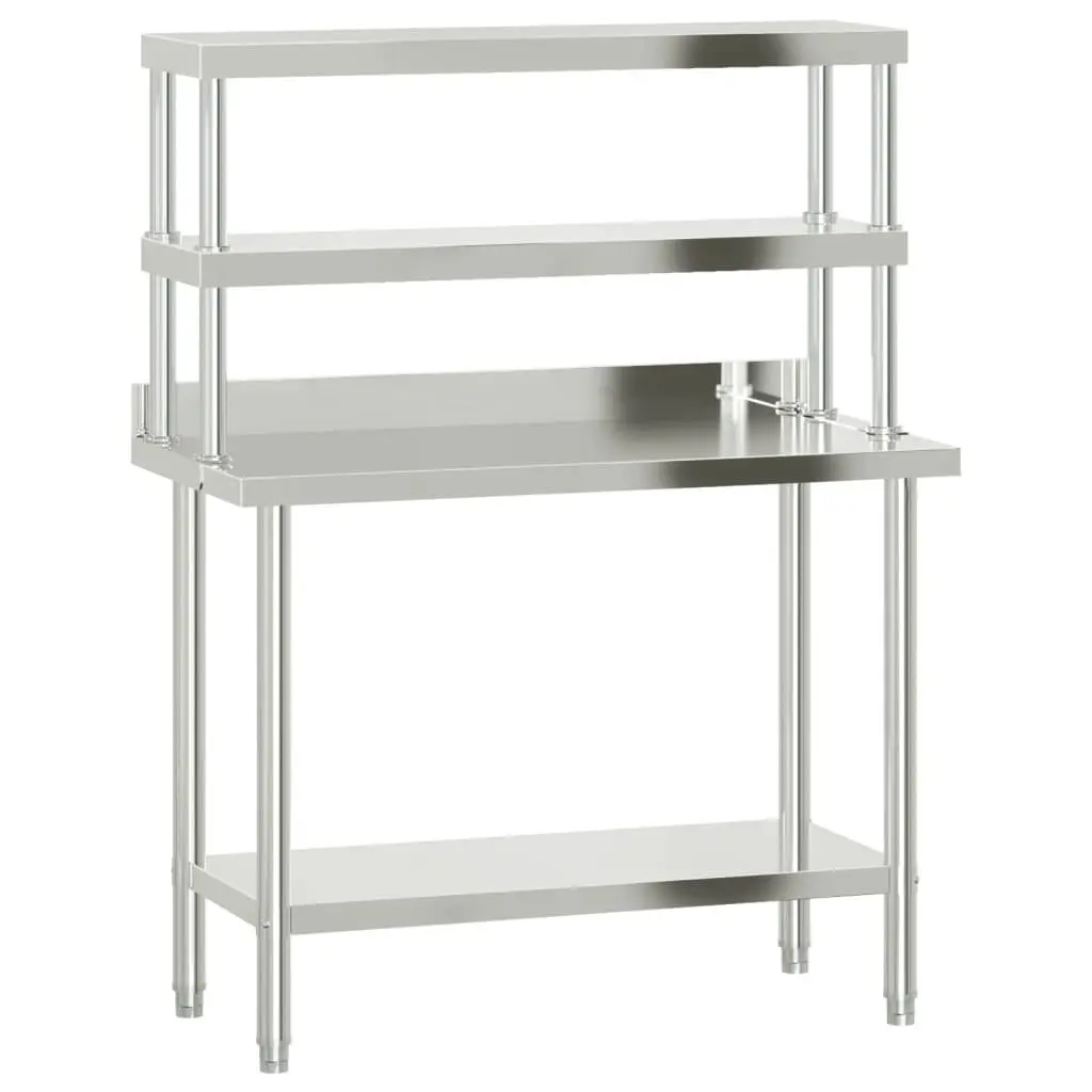 Stainless Steel Kitchen Work Table with Overshelf 110x55x150cm Prep Station