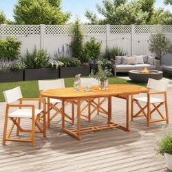 Folding Garden Chairs Outdoor Seating Set Cream Fabric Acacia Wood Frame