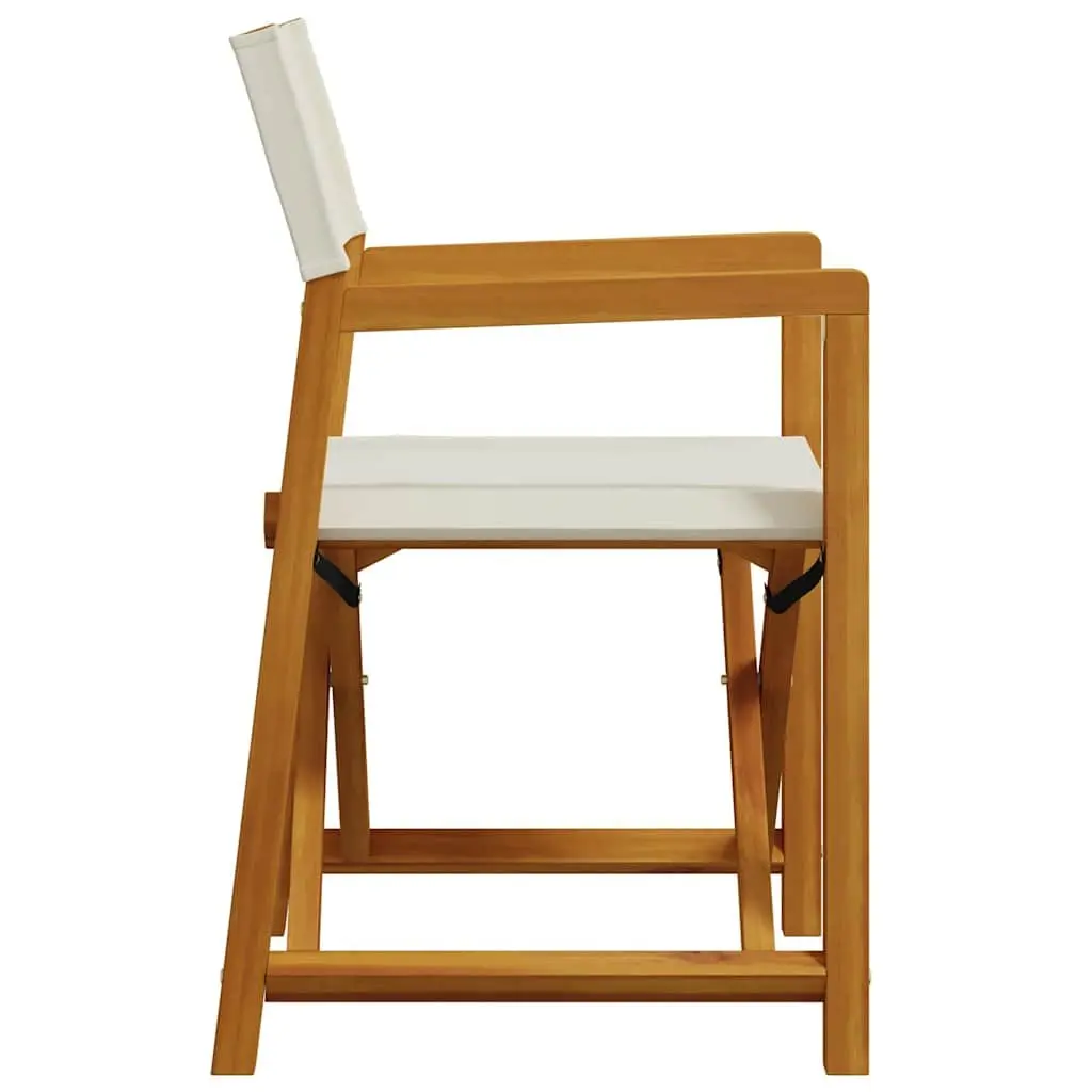 Folding Garden Chairs Set of 8 Outdoor Use Cream Fabric Acacia Wood Frame