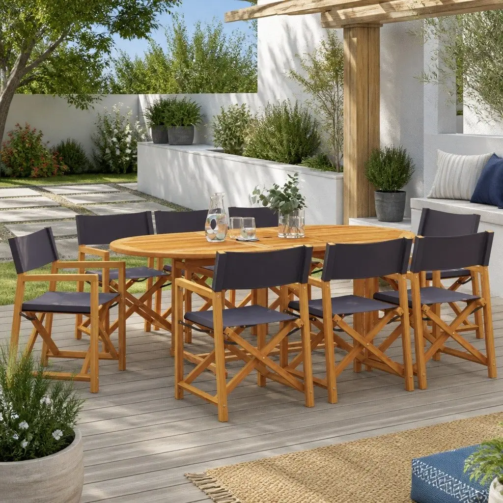 8 Piece Outdoor Garden Chairs Set Dark Grey Fabric Folding Style for Camping and Balcony