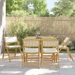6 Piece Set of Bamboo Folding Bistro Chairs with Cushions