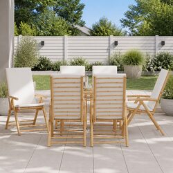 Outdoor Reclining Chair 6 Piece Folding Garden Seating Set with Cushions Bamboo