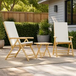 3 Piece Folding Garden Bistro Set with Reclining Chair