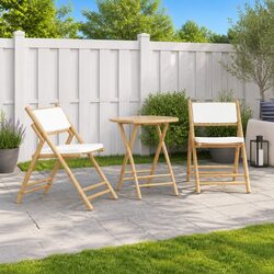 Folding Bistro Set: 3-Piece Bamboo Furniture with Cushions