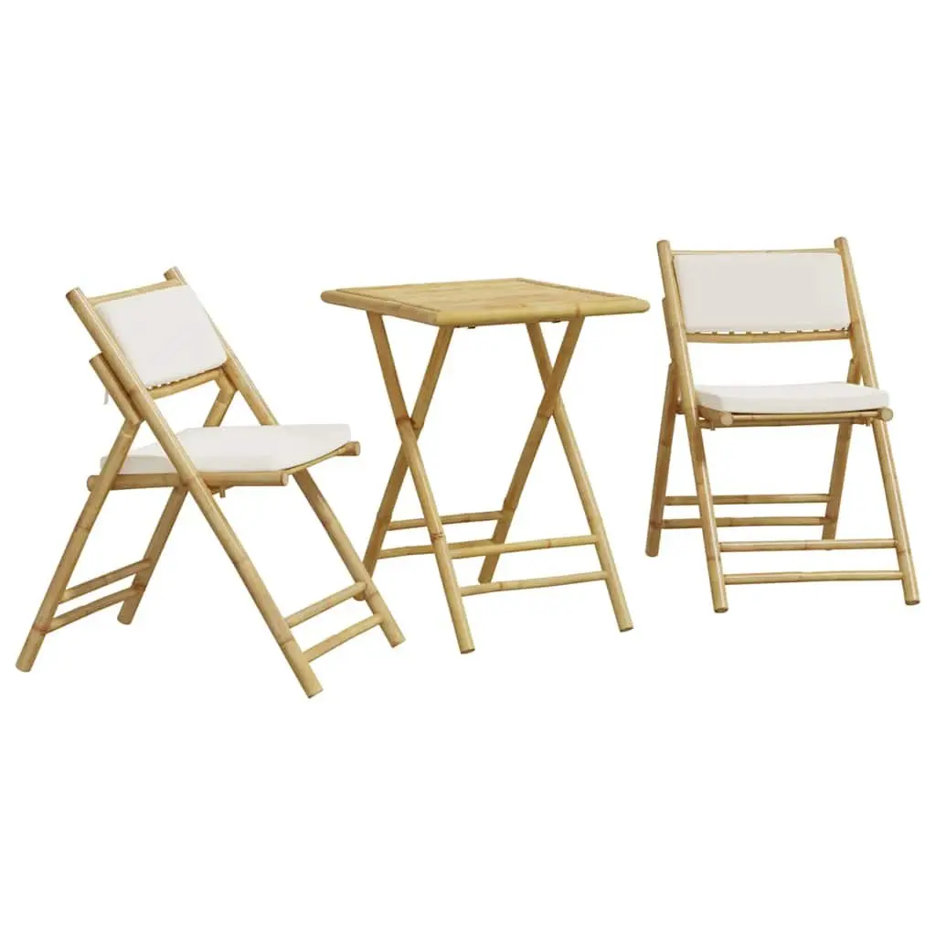 Folding Bistro Set Outdoor Garden Furniture 3 Piece Bamboo with Cushions