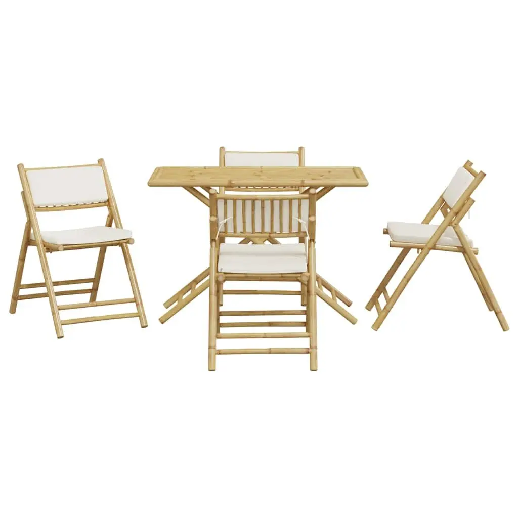 Bistro Set for Garden 5 Piece Folding Bamboo with Cushions Brown