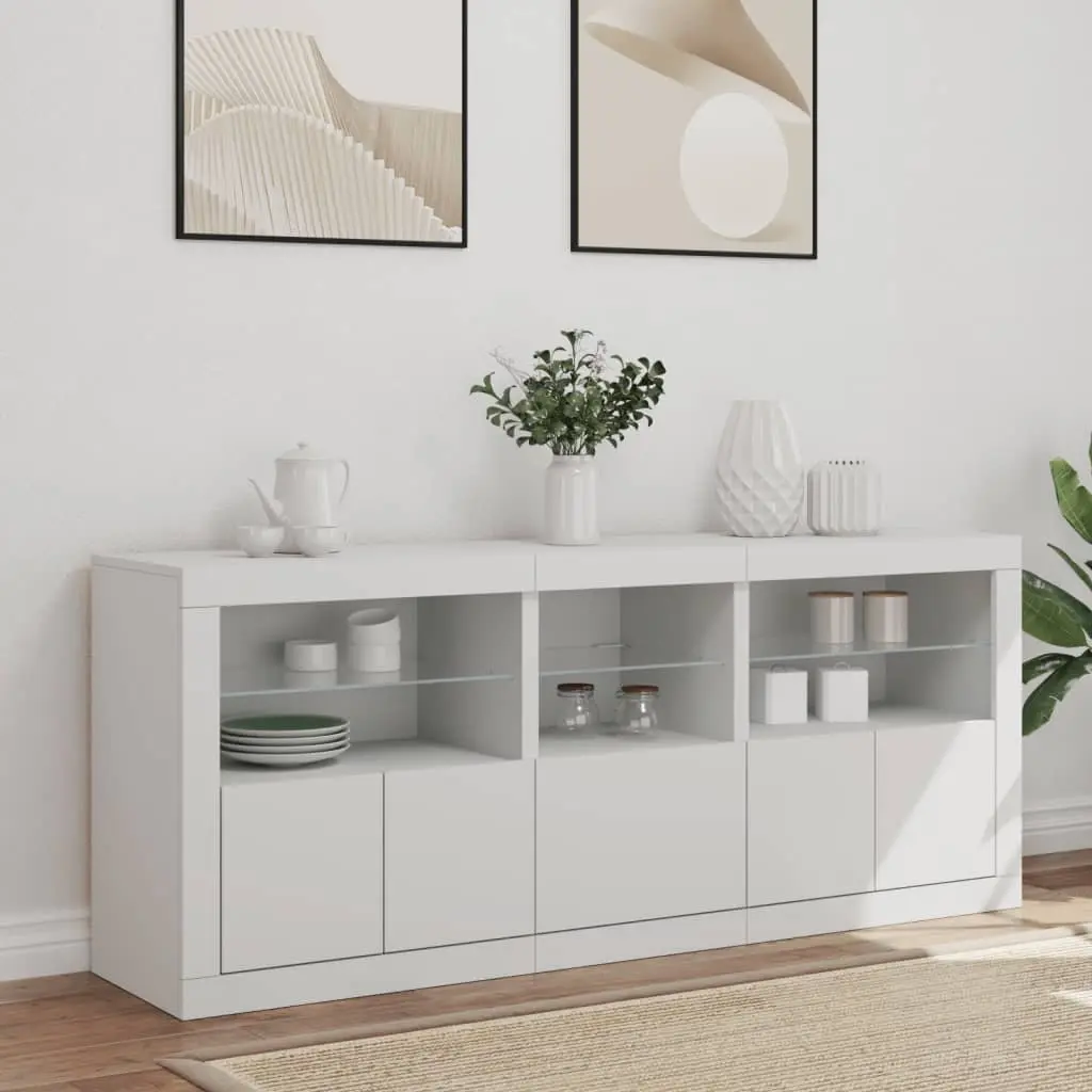 White Sideboard 162x37x67cm with RGB LED Lights and Storage