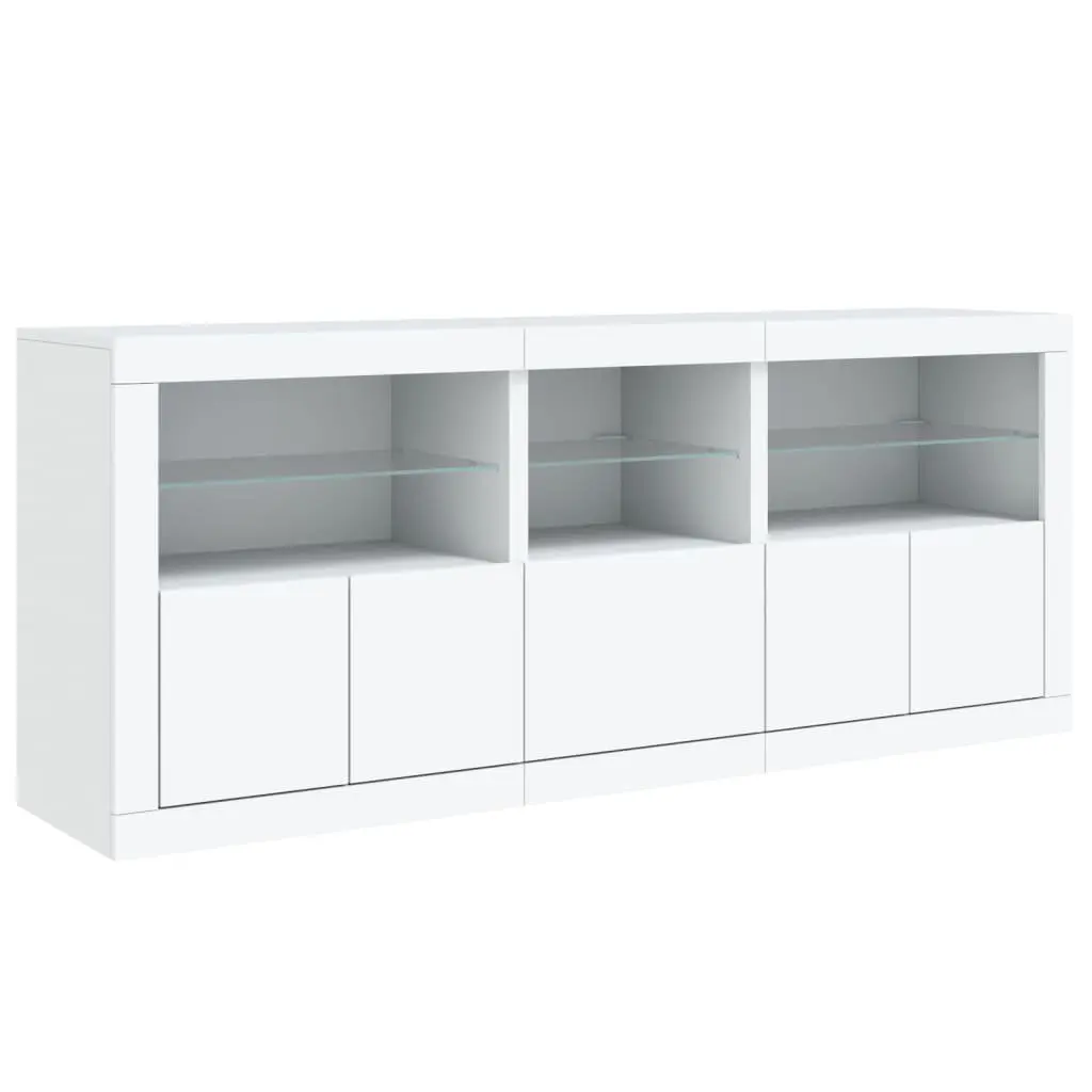 White Sideboard 162x37x67cm with RGB LED Lights and Storage