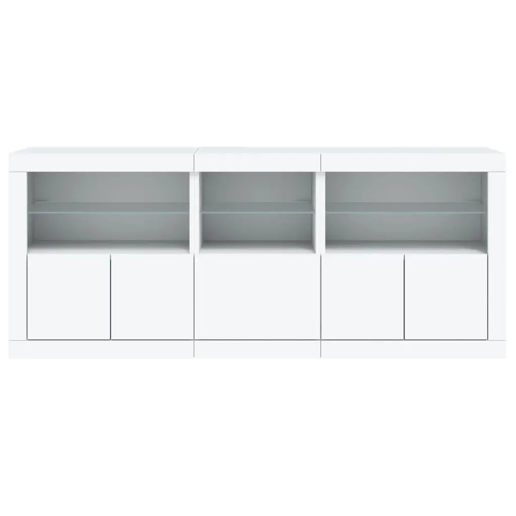 White Sideboard 162x37x67cm with RGB LED Lights and Storage