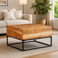 68x68x41cm Acacia Wood Coffee Table with Iron Legs