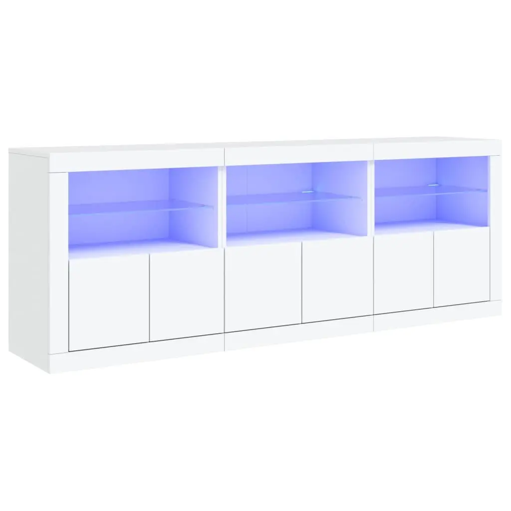White Sideboard Cabinet with RGB LED Lights Modern Storage Buffet Furniture