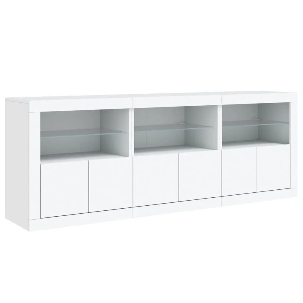 White Sideboard Cabinet with RGB LED Lights Modern Storage Buffet Furniture