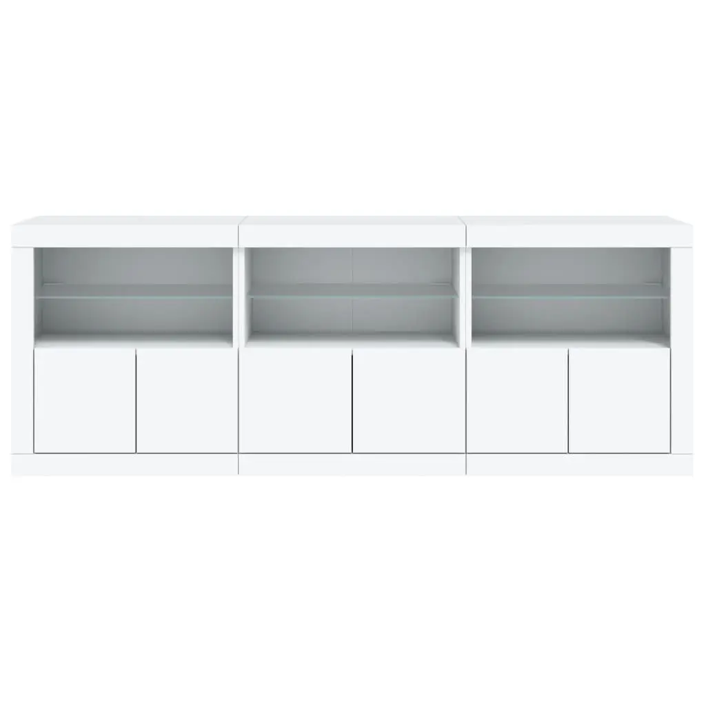 White Sideboard Cabinet with RGB LED Lights Modern Storage Buffet Furniture