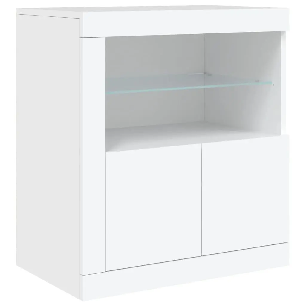White Sideboard Cabinet with RGB LED Lights Modern Storage Buffet Furniture