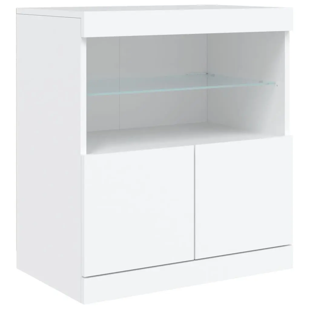 White Sideboard Cabinet with RGB LED Lights Modern Storage Buffet Furniture