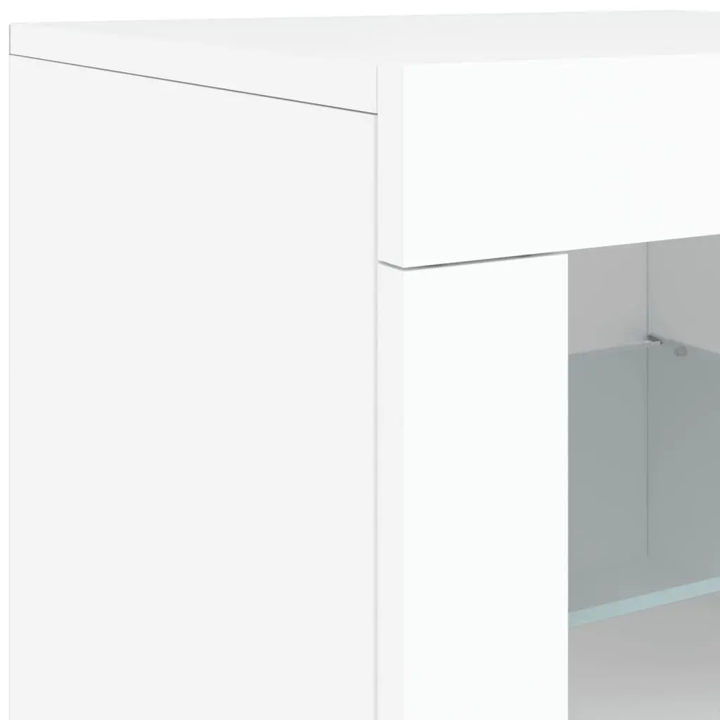 White Sideboard Cabinet with RGB LED Lights Modern Storage Buffet Furniture