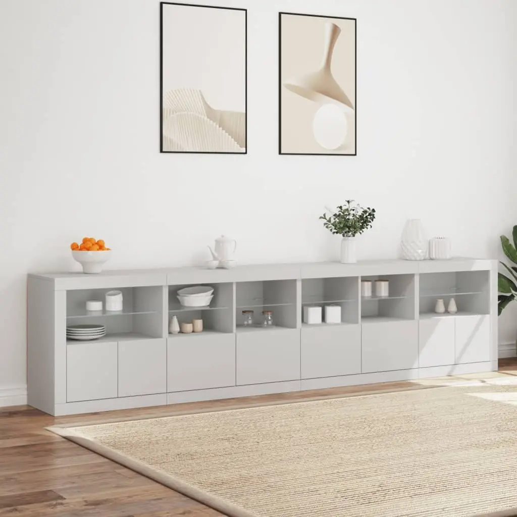 White Sideboard for Living Room with RGB LED Lights 283 x 37 x 67 cm