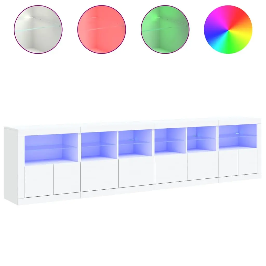 White Sideboard for Living Room with RGB LED Lights 283 x 37 x 67 cm