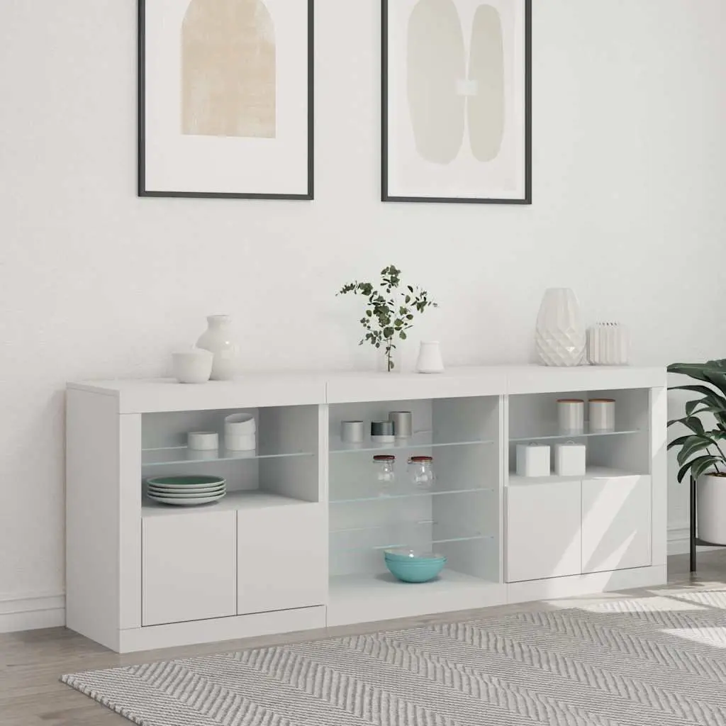 White Sideboard Cabinet for Living Room with RGB LED Lights 181.5 x 37 x 67 cm
