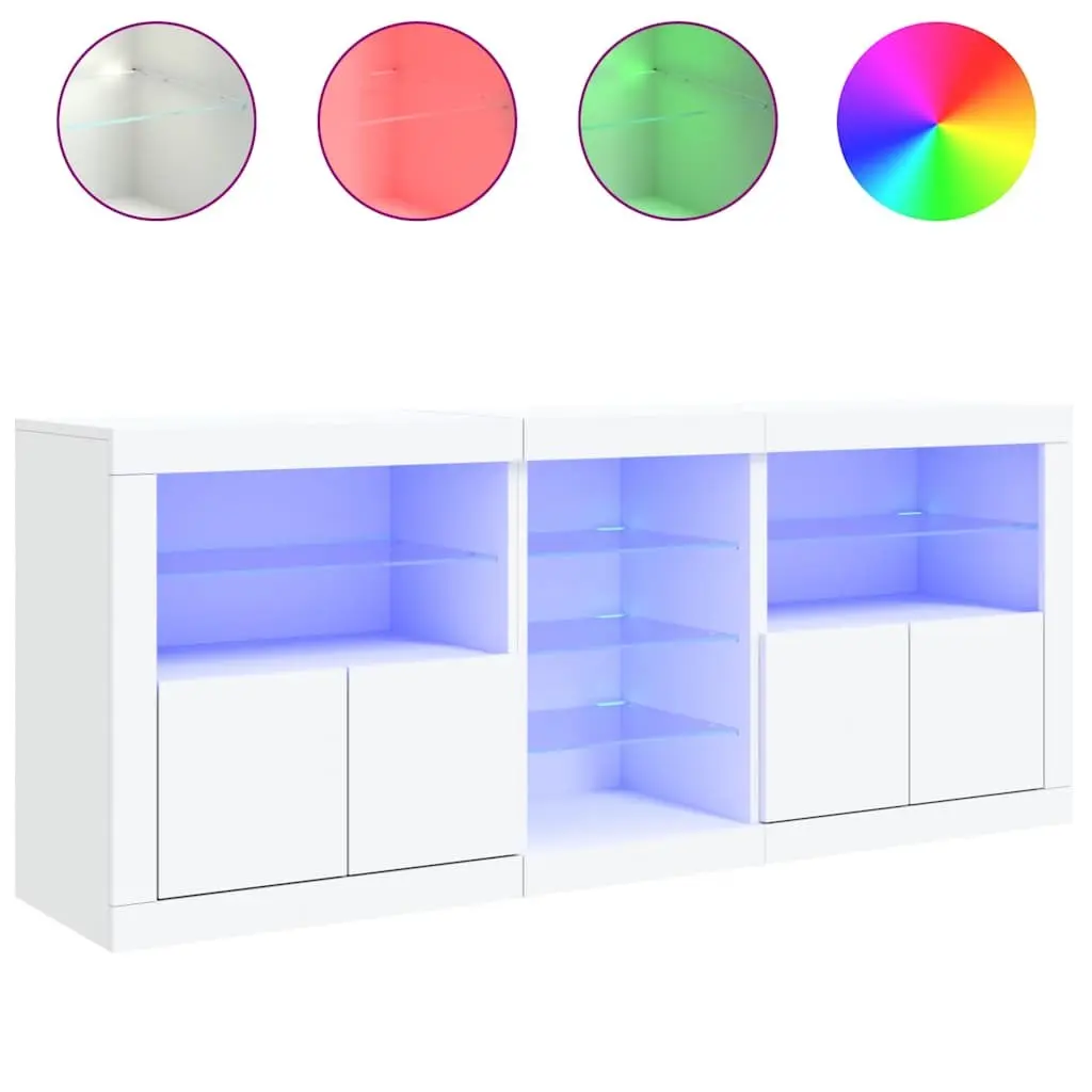 White Sideboard Cabinet for Living Room with RGB LED Lights 181.5 x 37 x 67 cm