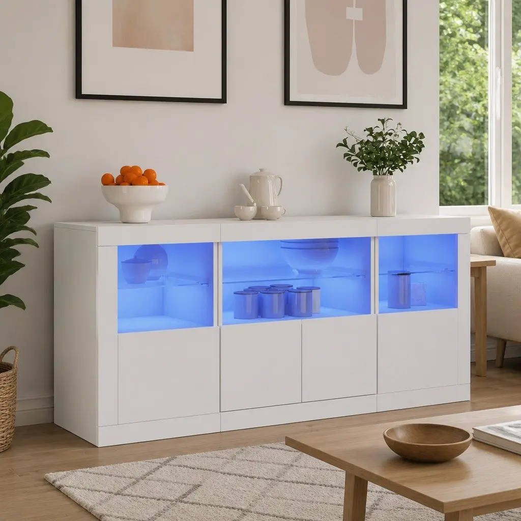 White Sideboard with RGB Lighting 142.5x37x67cm