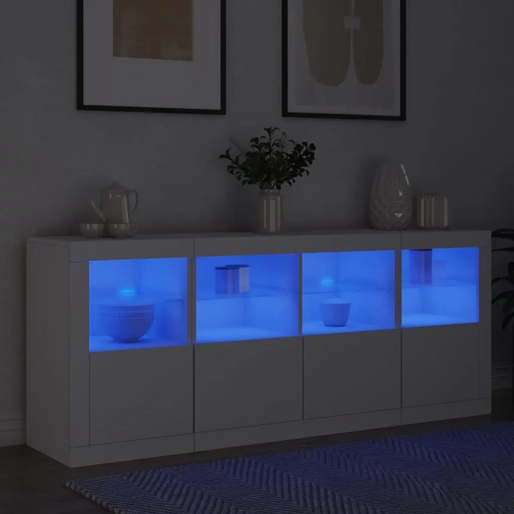 White Sideboard with RGB LED Lights Modern Storage Cabinet Buffet 163x37x67cm