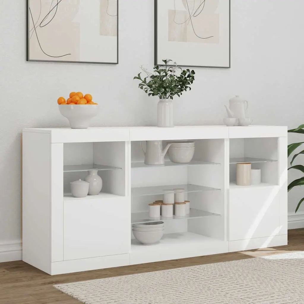 Storage Cabinet Sideboard for Hallway RGB LED Lights White 1425x37x67cm